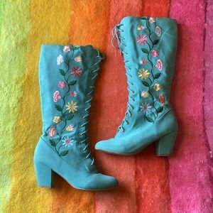 Vintage Teal Knee High Boots